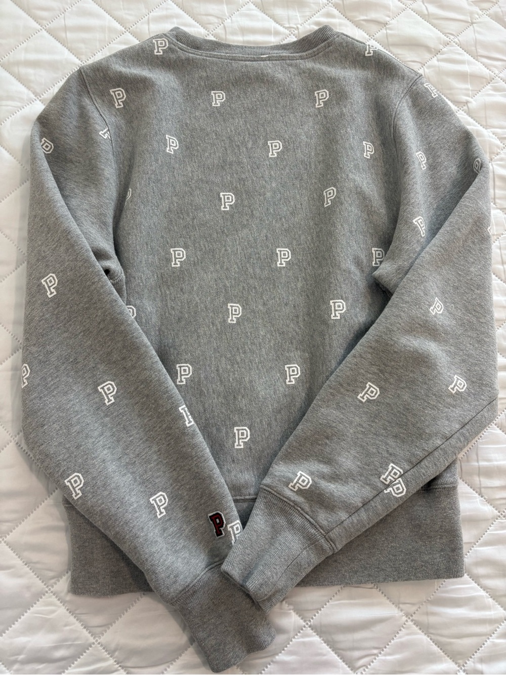 PINK Victoria's Secret Gray Crewneck Sweater with All-Over 'P' Embroidery